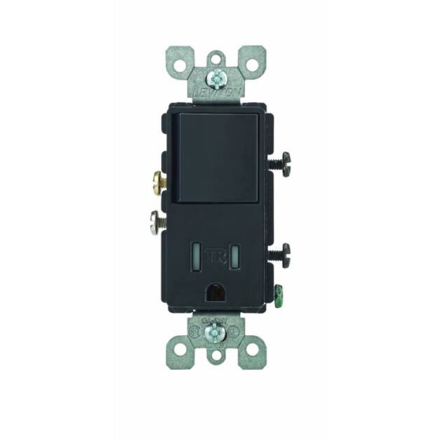 INTERRUPTOR SENCILLO C/TOMCTE 15A 125V NEGRO DECORA LEVITON