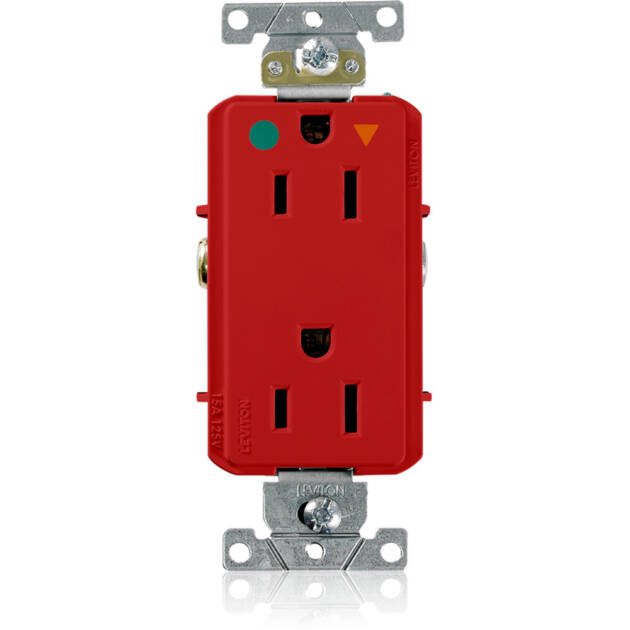TOMACTE DOBLE C/TIERRA 15A 125V GRADO HOSPITAL UPS ROJO DECORA LEVITON