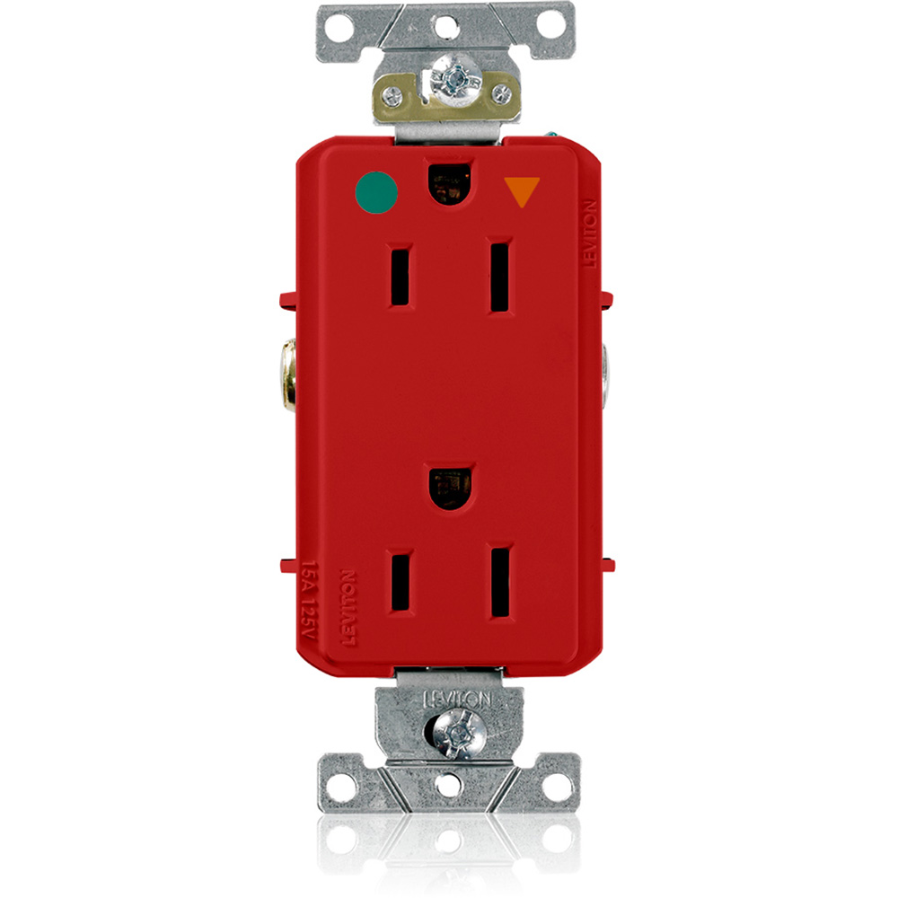 TOMACTE DOBLE C/TIERRA 15A 125V GRADO HOSPITAL UPS ROJO DECORA LEVITON