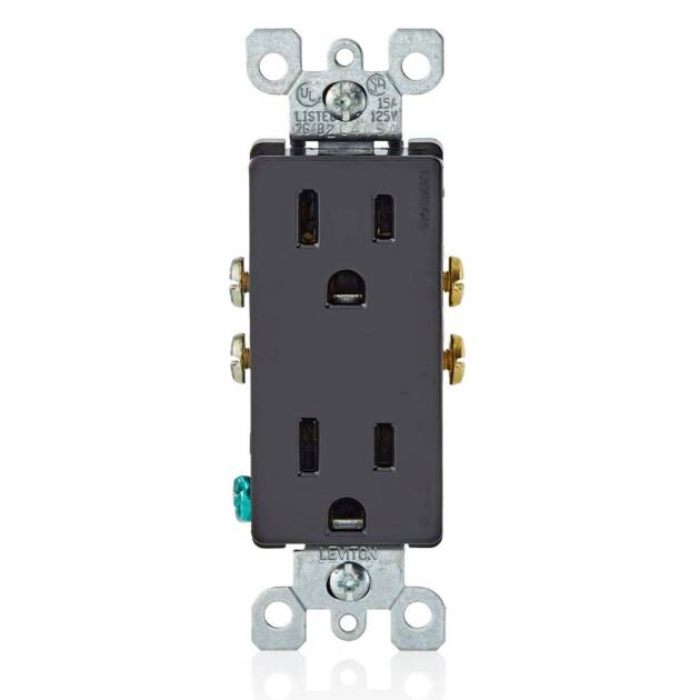 TOMACTE DOBLE C/TIERRA 15A 125V NEGRO DECORA LEVITON