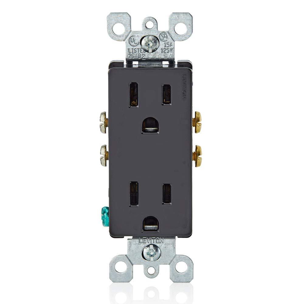 TOMACTE DOBLE C/TIERRA 15A 125V NEGRO DECORA LEVITON