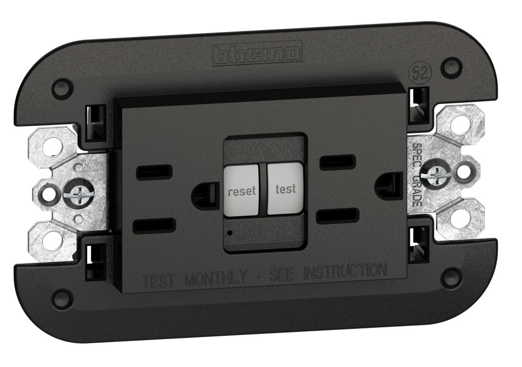 TOMACTE DOBLE C/TIERRA GFCI 120V NEGRO LIVING NOW BTICINO